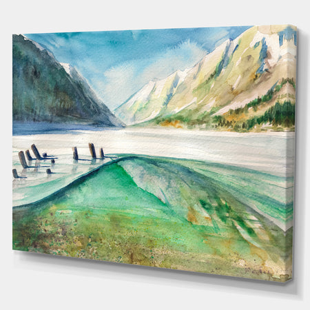Lake and Mountains Reflecting Water - Landscapes Painting Print on Wrapped Canvas