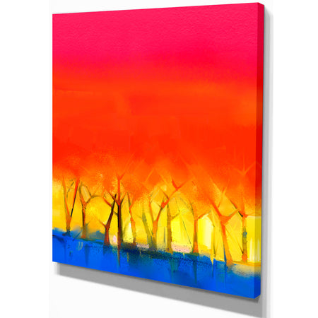 Tree and Red Sky Spring Season - Landscapes Painting Print on Wrapped Canvas