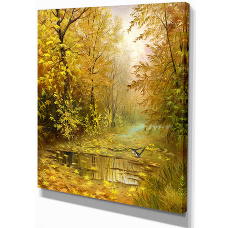 Pathway in Beautiful Autumn Forest - Landscapes Painting Print on Wrapped Canvas