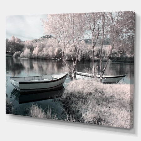 Infrared river landscape seeing boats, trees and plants - Landscapes Photography on wrapped canvas