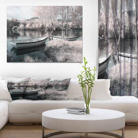 Infrared river landscape seeing boats, trees and plants - Landscapes Photography on wrapped canvas