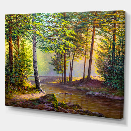 Colorful Summer Sunset with Watefall - Forest Landscapes Photographic on wrapped Canvas