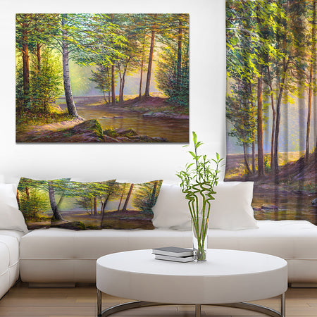 Colorful Summer Sunset with Watefall - Forest Landscapes Photographic on wrapped Canvas