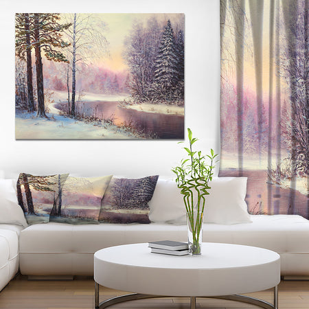 River in Winter Landscape - Landscapes Painting Print on Wrapped Canvas