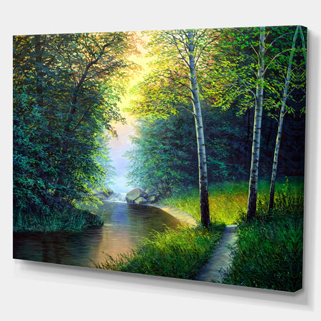 River with Waterful - Landscapes Painting Print on Wrapped Canvas