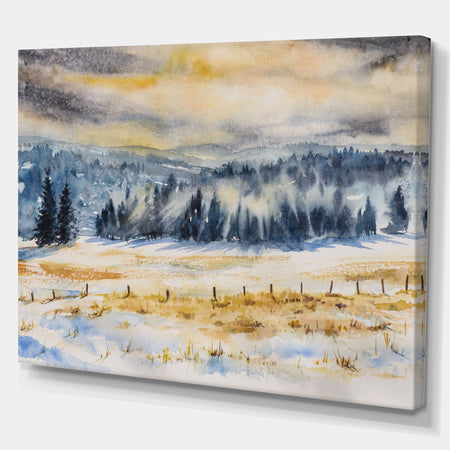 Pine Tree in Winter Season - Landscapes Painting Print on Wrapped Canvas