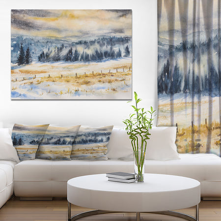 Pine Tree in Winter Season - Landscapes Painting Print on Wrapped Canvas