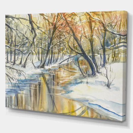 River in Forest at Sunset - Landscapes Painting Print on Wrapped Canvas