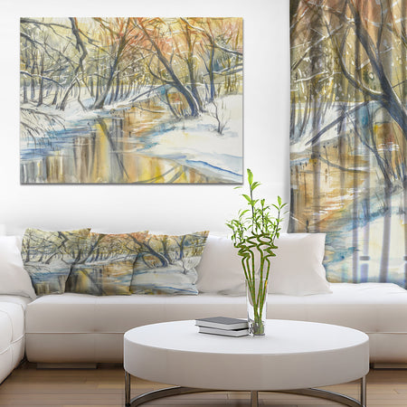 River in Forest at Sunset - Landscapes Painting Print on Wrapped Canvas