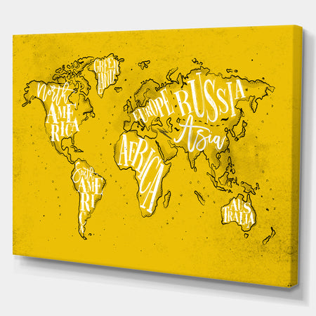 Vintage Yellow Worldmap - Maps Painting Print on Wrapped Canvas