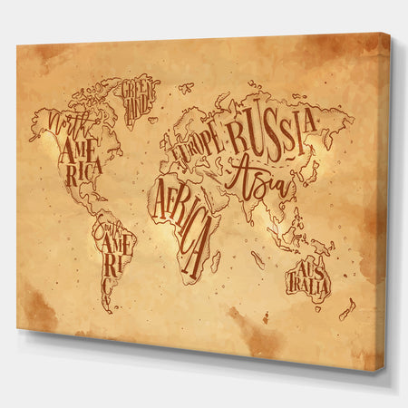 Vintage Worldmap in Chalk Background - Maps Painting Print on Wrapped Canvas