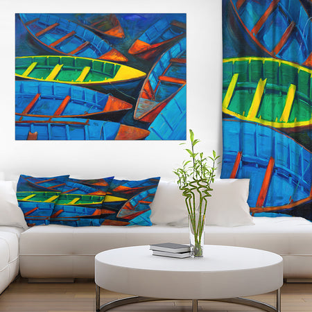 Colorful Boats and Jetty - Nautical Painting Print on Wrapped Canvas