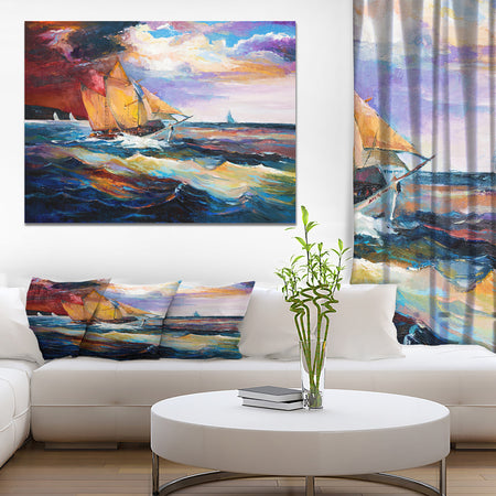 Sailship in Sea waves - Nautical Painting Print on Wrapped Canvas