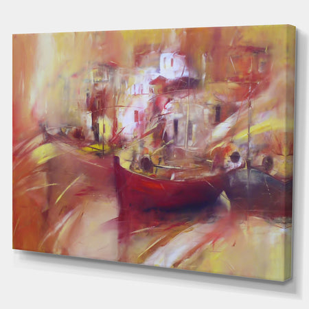 Fishing Boats moored in the harbor - Nautical Painting Print on Wrapped Canvas