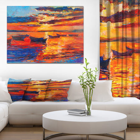Sunset over ocean - Nautical Painting Print on Wrapped Canvas
