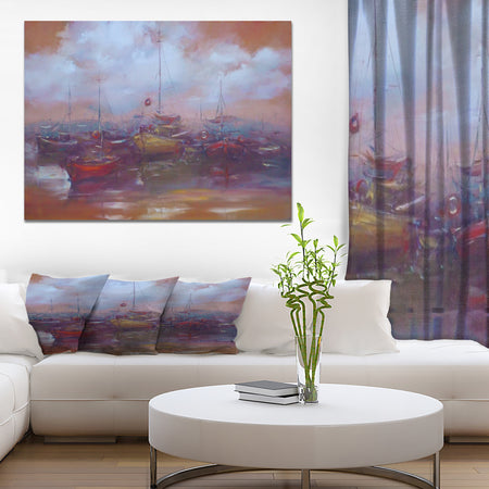 Small Boats moored in The Harbor Oil Painting - Nautical Painting Print on Wrapped Canvas