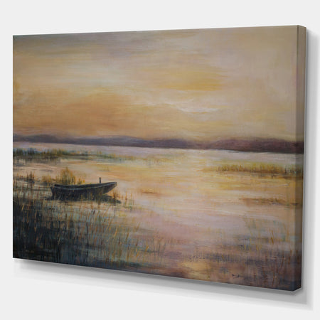 Boat on the Lake in Twilight - Nautical Painting Print on Wrapped Canvas