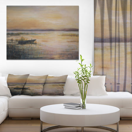 Boat on the Lake in Twilight - Nautical Painting Print on Wrapped Canvas