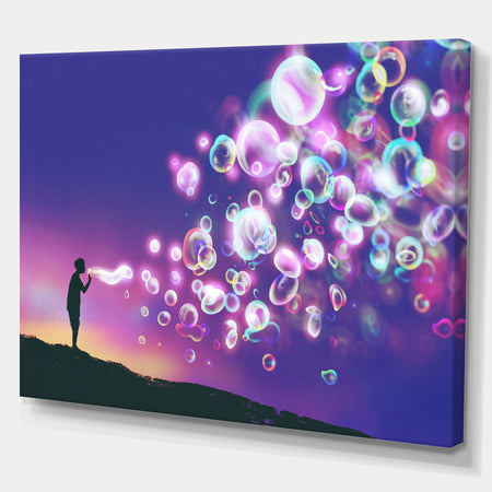 Man blowing Soap Bubbles - People Contemporary on wrapped canvas