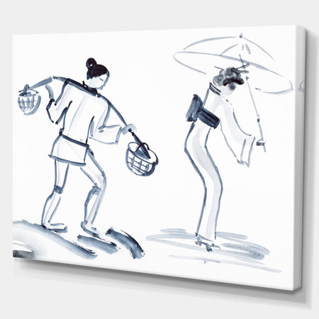 Japanese woman with umbrella - Glamour Painting Print on Wrapped Canvas