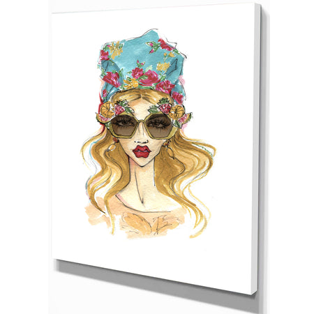 Trendy Girl in Sunglasses - Glamour Painting Print on Wrapped Canvas
