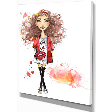 Fashionable teenage girl - Glamour Painting Print on Wrapped Canvas