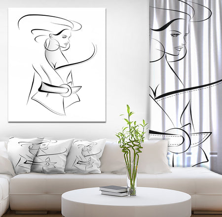 Fashion Woman in Vector Sketch - Glamour Painting Print on Wrapped Canvas