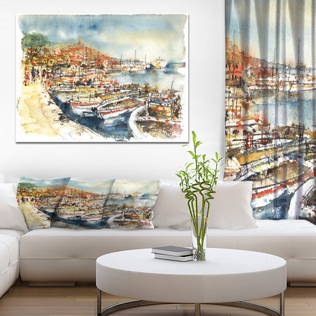Boats in the harbor - Sea & Shore Painting Print on Wrapped Canvas