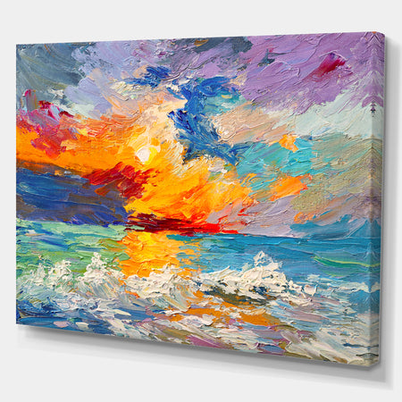 Sunset on the Horizon - Sea & Shore Painting Print on Wrapped Canvas