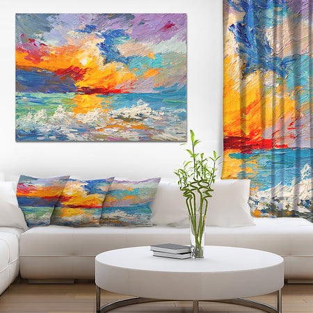 Sunset on the Horizon - Sea & Shore Painting Print on Wrapped Canvas