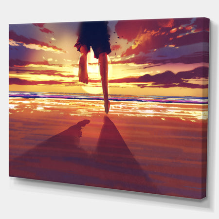 Man feet running in Sunset - People Sea & Shore Photographic on wrapped Canvas