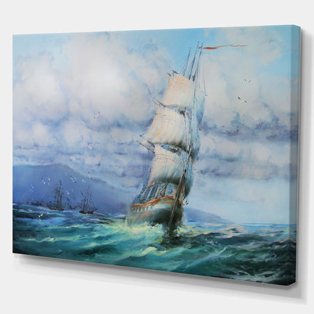 Large Sailboat - Sea & Shore Painting Print on Wrapped Canvas