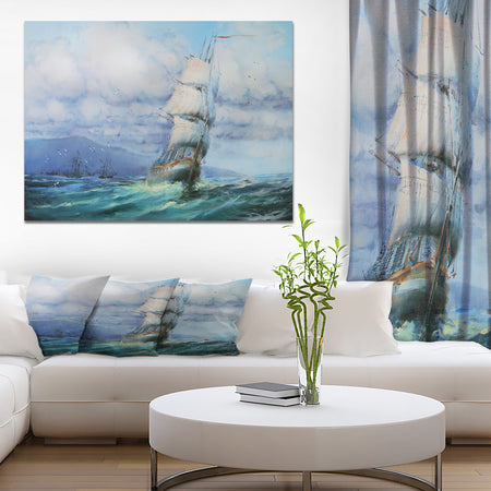 Large Sailboat - Sea & Shore Painting Print on Wrapped Canvas
