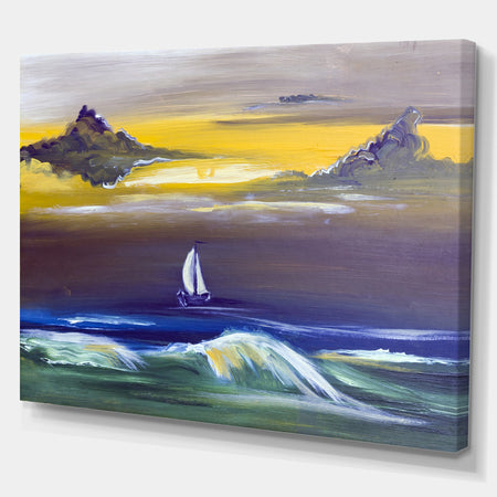 Sailing yacht in storm - Sea & Shore Painting Print on Wrapped Canvas