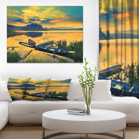 Boats on Water Twilight after Sunset - Sea & Shore Painting Print on Wrapped Canvas