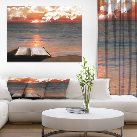 Open Bible in Cloudy Sunset - Sea & Shore Contemporary on wrapped Canvas