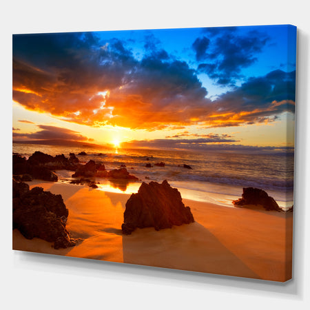 Dramatic Vibrant Sunset in Hawaii - Sea & Shore Photography on wrapped Canvas