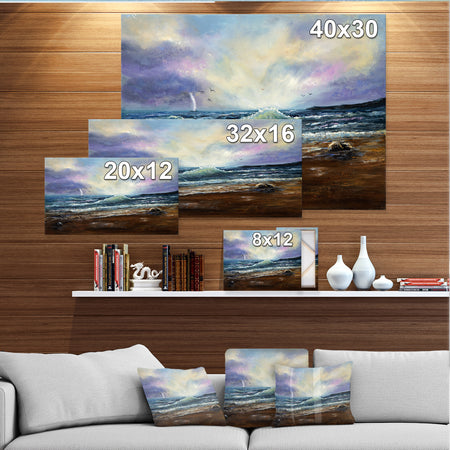 Waves at Ocean Sea Shore - Sea & Shore Painting Print on Wrapped Canvas
