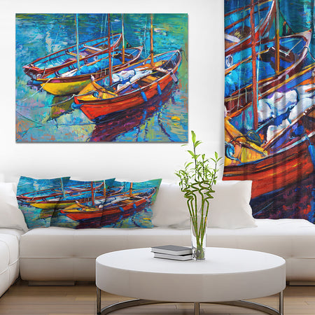 Three Fishing Boat Oil Painting - Sea & Shore Painting Print on Wrapped Canvas
