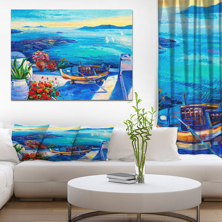 Oia village at Santorini island Sea View - Sea & Shore Painting Print on Wrapped Canvas