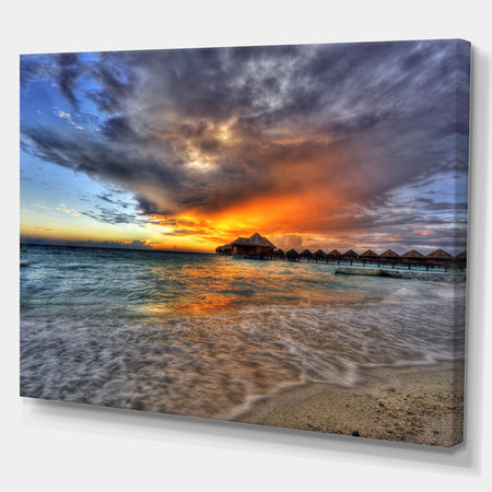 Water Villas in Indian Ocean - Landscapes Sea & Shore Photographic on wrapped Canvas