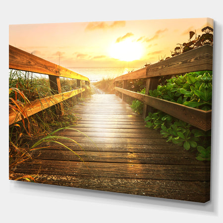 Boardwalk on beach - Landscapes Sea & Shore Photographic on wrapped Canvas