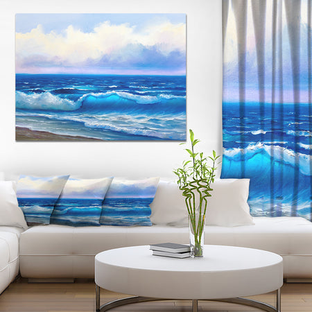 Seascape in Cloudy sky - Sea & Shore Painting Print on Wrapped Canvas