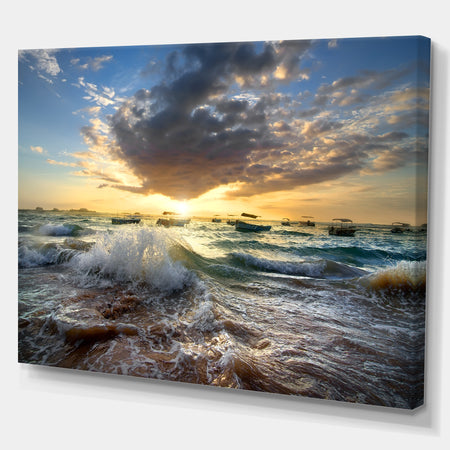 Boats in the ocean - Sea & Shore Painting Print on Wrapped Canvas