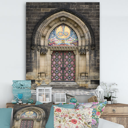 Ornate Entrance of Church in Prague - Vintage Gallery-wrapped Canvas