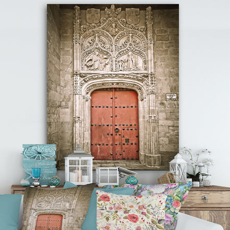 Old Red Church Door in Salamanca Spain - Vintage Canvas Artwork
