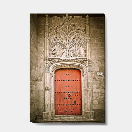 Old Red Church Door in Salamanca Spain - Vintage Canvas Artwork
