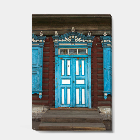 Wood Carvings On Wooden House Door - Vintage Canvas Artwork