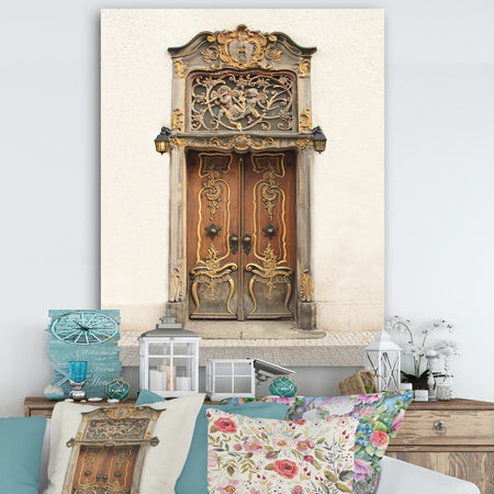 Old Door With Gold Ornaments - Vintage Premium Canvas Wall Art