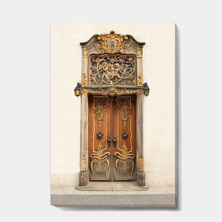 Old Door With Gold Ornaments - Vintage Premium Canvas Wall Art